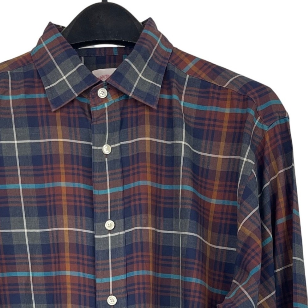Brooks Brothers Madison Mens M Cotton Long Sleeve Button Up Shirt Plaid Navy
